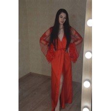 Халат с перьями (красный), модель 4055-1